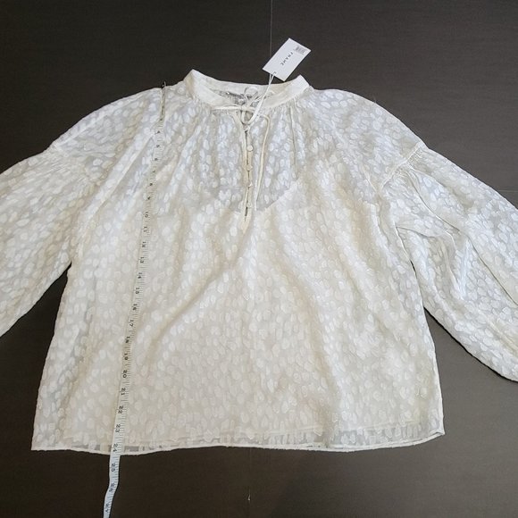 FRAME Spot Jacquard Silk Blend Smocked Peasant Top In Off White - Picture 10 of 16